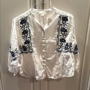Embroidered White and Blue Women's Top